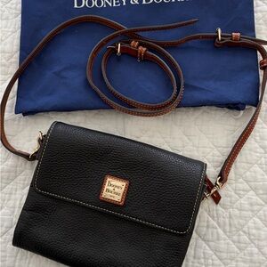 Dooney & Bourke Black Pebbled Leather Crossbody with Brown Straps